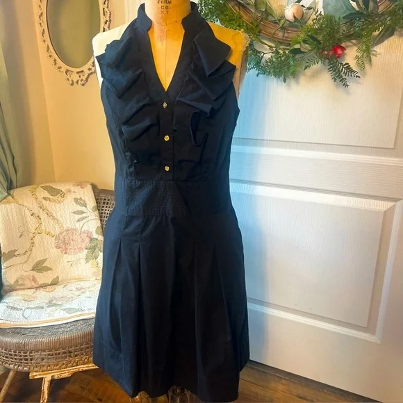 Express Ruffle Sleeveless Tuxedo Dress Black Sz 8 - Picture 1 of 9